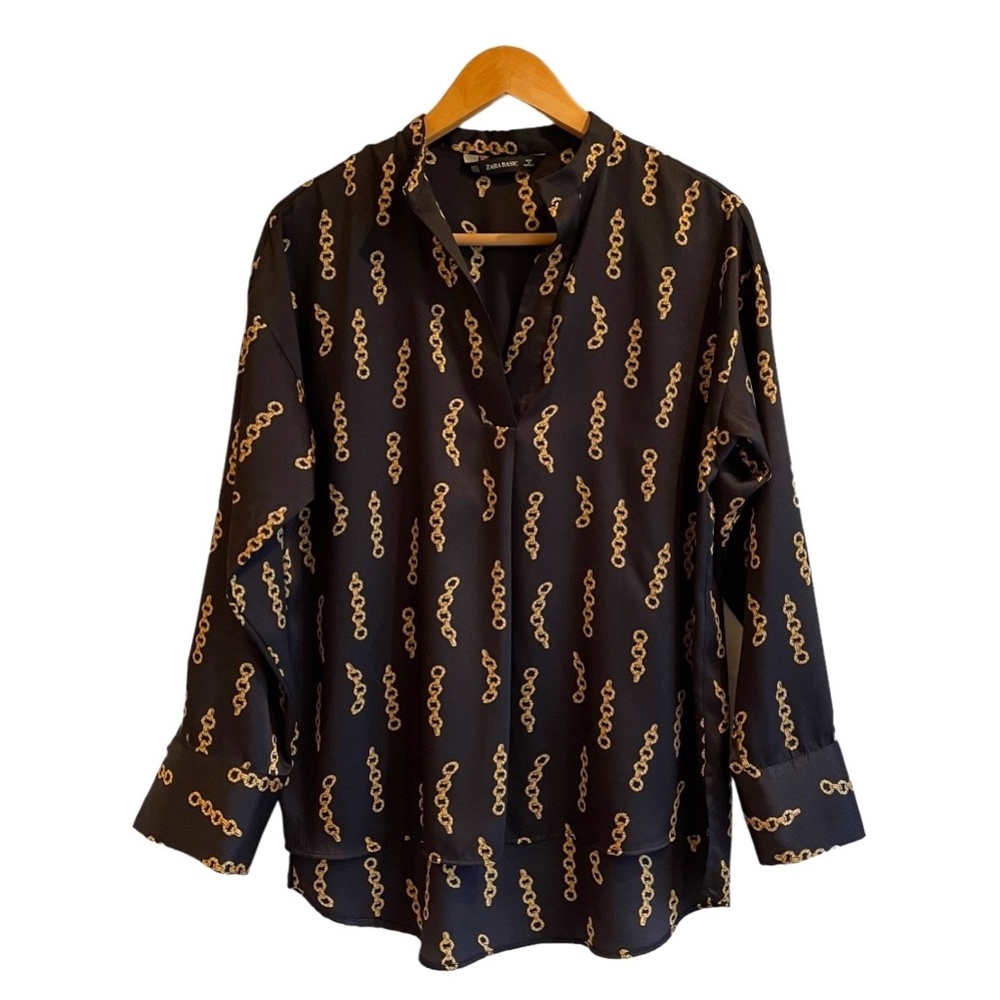 Zara Basic Relaxed V-neck Long Sleeve Pullover Shirt. Size Small